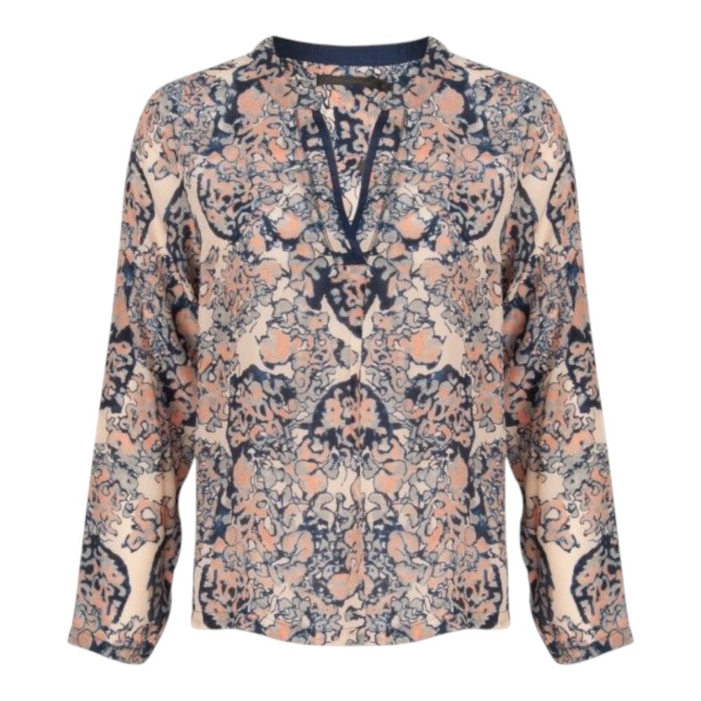 Coster Copenhagen Coral Print Long Sleeve Split Neck Top Women's 36 / US Small